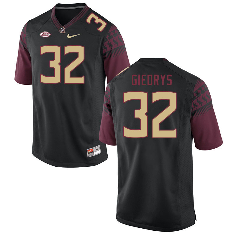 Men #32 Jeremiah Giedrys Florida State Seminoles College Football Jerseys Stitched-Black - Click Image to Close
